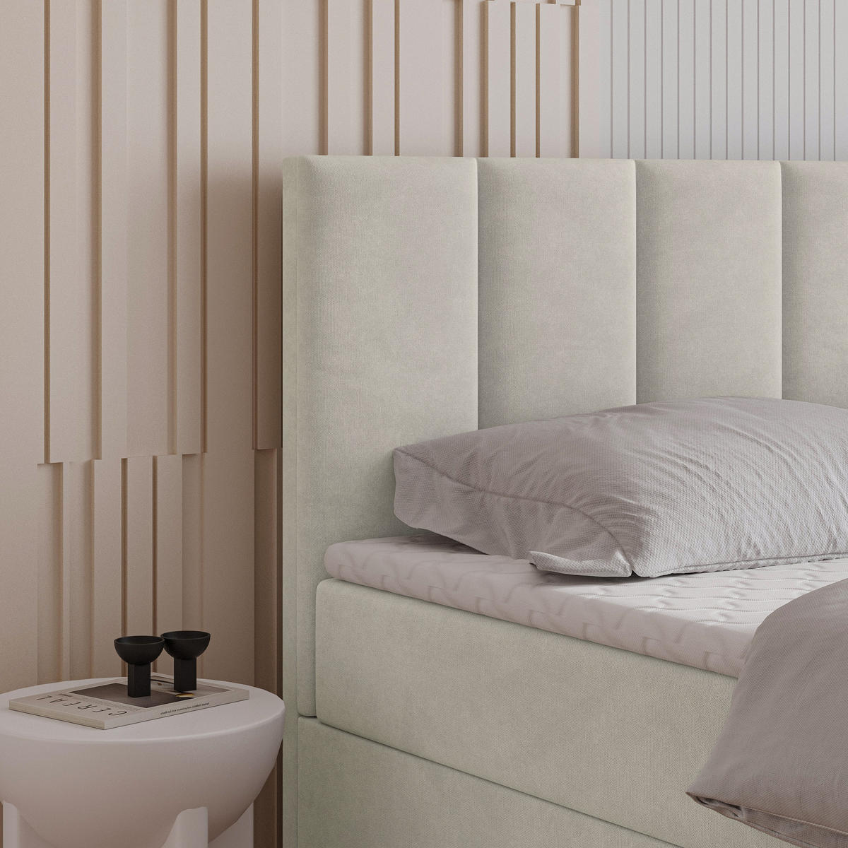 BOXBETT MERIL 160x200 cm mit Matratze und Topper - Creme - Creme, Holz (160/200cm) - MASSENO
