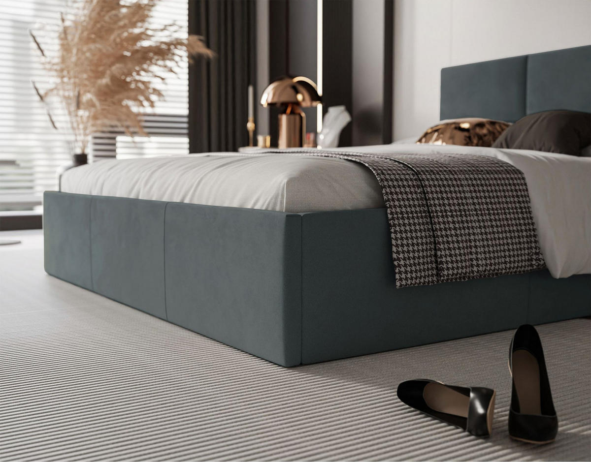 POLSTERBETT Nestio stahlgrau Samt 180x200 cm - Dunkelgrau, Kunststoff/Textil (180/200cm) - Selsey