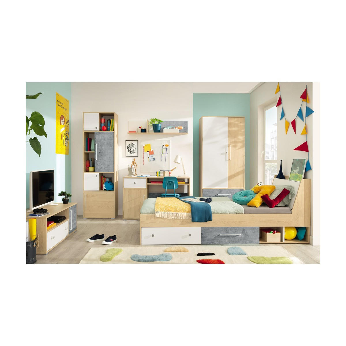 SCHLAFZIMMER Set 6-tlg. – STEP System – Weiß / Sonoma Eiche - Eichefarben, Holzwerkstoff (90/182/50cm) - hi-markt