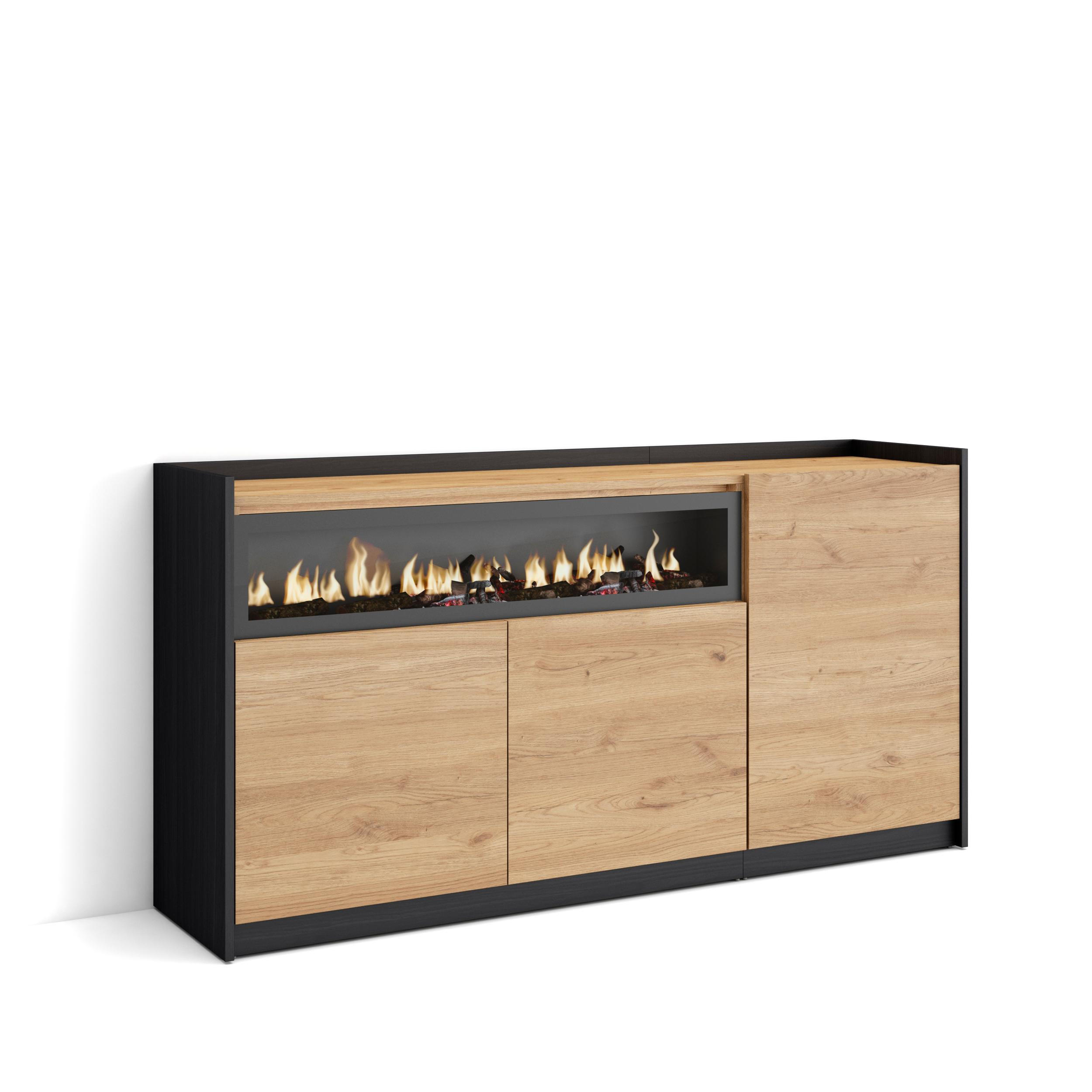 SIDEBOARD, Highboard, Eiche Schwarz, Elektrokamin, 156/37/80cm - Eichefarben, Holzwerkstoff (156/80/37cm) - Skraut Home