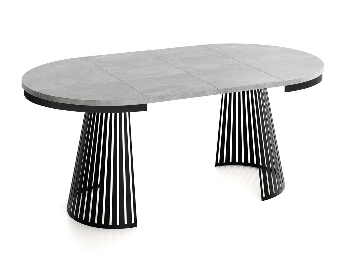 ESSTISCH Naro rund ausziehbar mit Schwarzem Lamellen-Metallgestell, Grauer Beton 120-200/120/76 cm - Hellgrau/Schwarz, Holzwerkstoff/Metall (120/120/76cm) - WFL GROUP