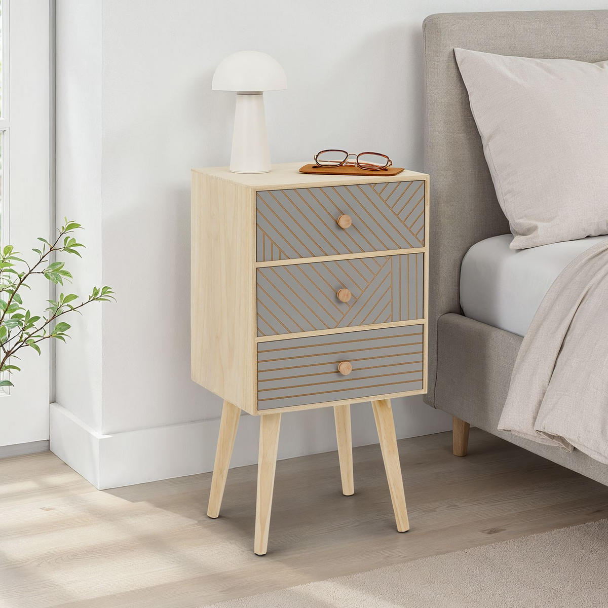 NACHTTISCH PELO grau, natur - Grau, Holz (35/67/29cm) - IDIMEX