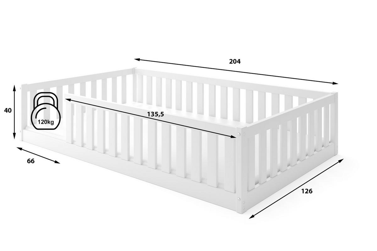 BODENBETT Bella 120x200 mit Rausfallschutz & Lattenrost Kinderbett aus Holz - Weiß, Holz (120/200cm) - Interbeds