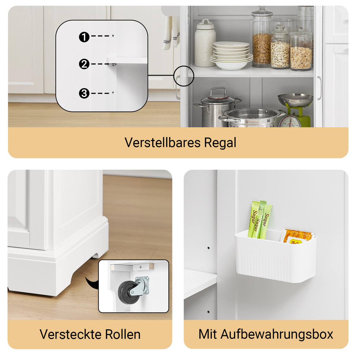 KÜCHENINSEL mit Rollen Weiß - Weiß, Holzwerkstoff/Metall (130/91/71cm) - SoBuy
