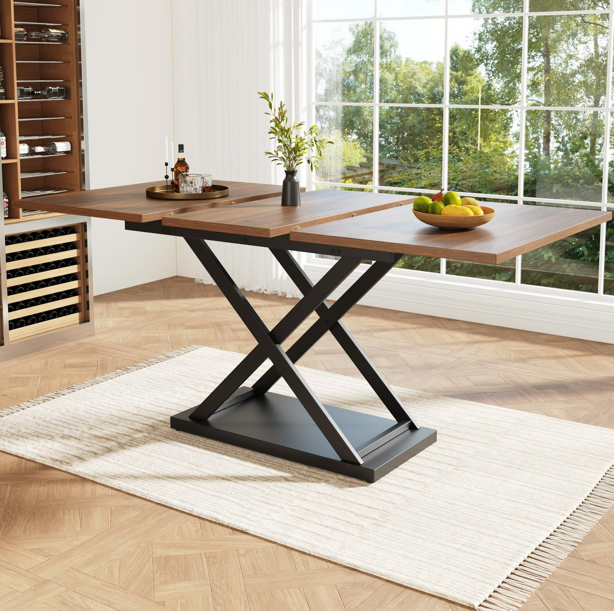 ESSTISCH aus MDF und Metall 120-160x80x75 cm Walnussfarben/Schwarz ausziehbar mit Kreuzgestell - Walnussfarben, Holzwerkstoff (160/80/75cm) - Modfu