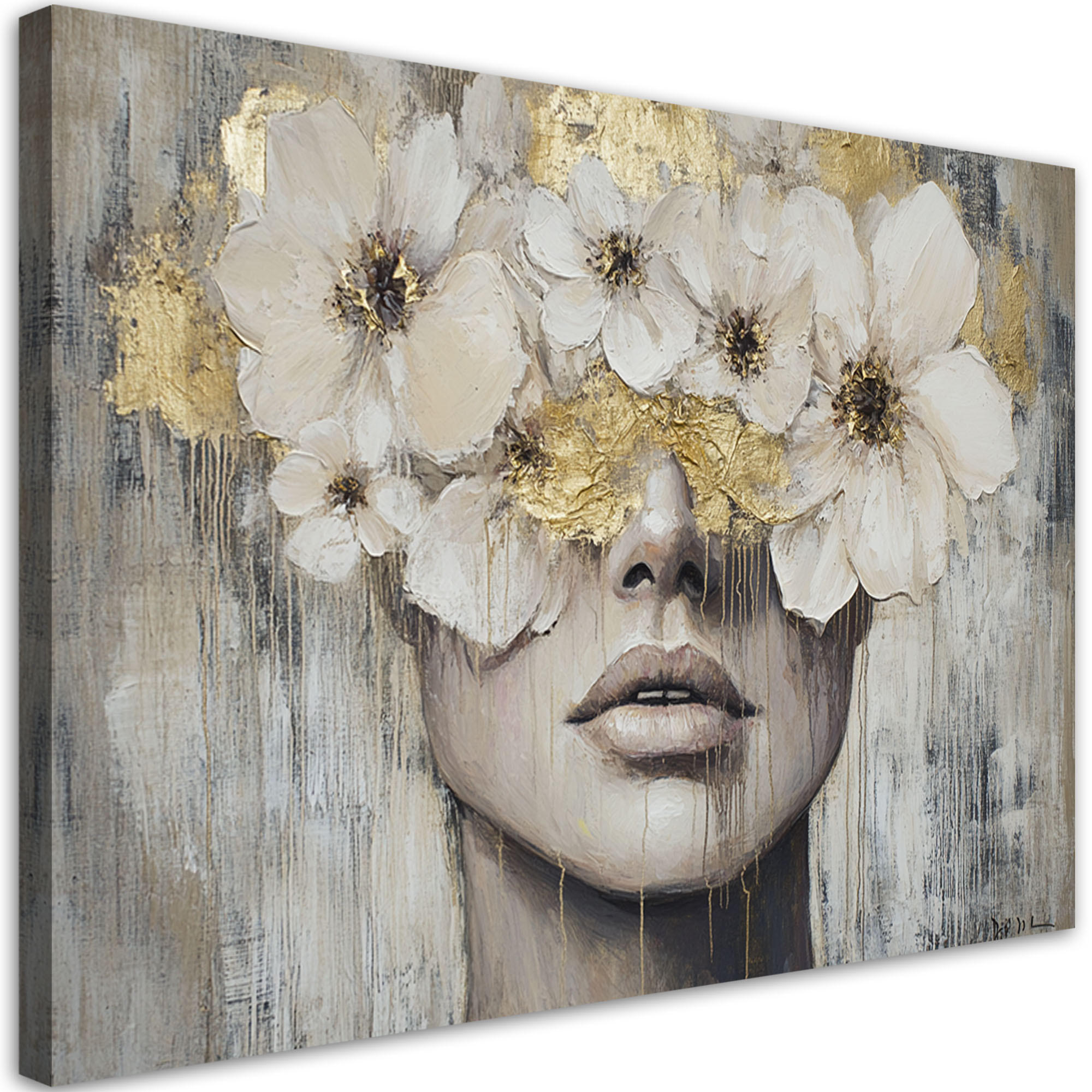 WANDBILD frau blüht goldenes beige - Grau, Textil (120/80cm) - Feeby