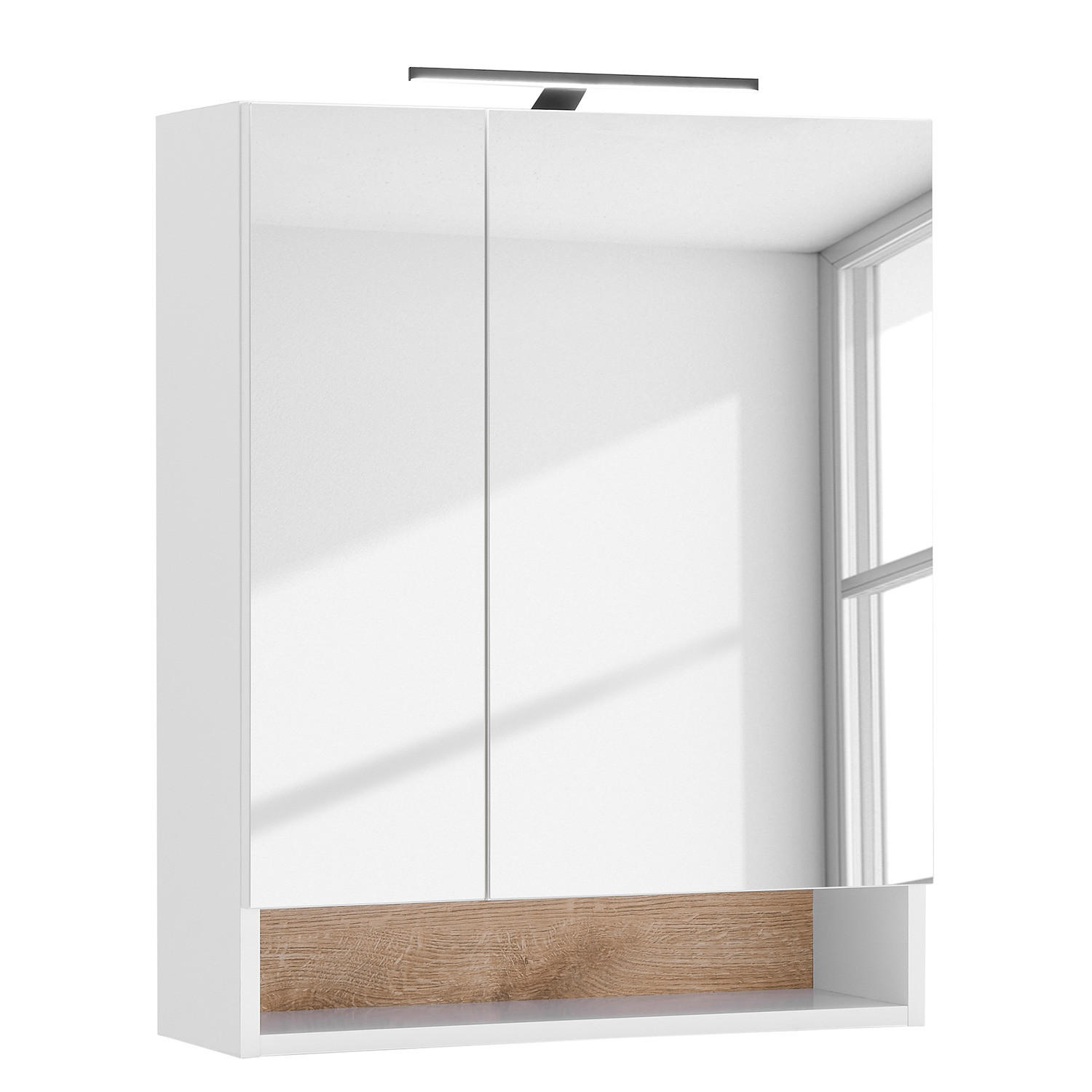 SPIEGELSCHRANK mit Beleuchtung - Weiß, Holzwerkstoff (60/75/22cm) - home24