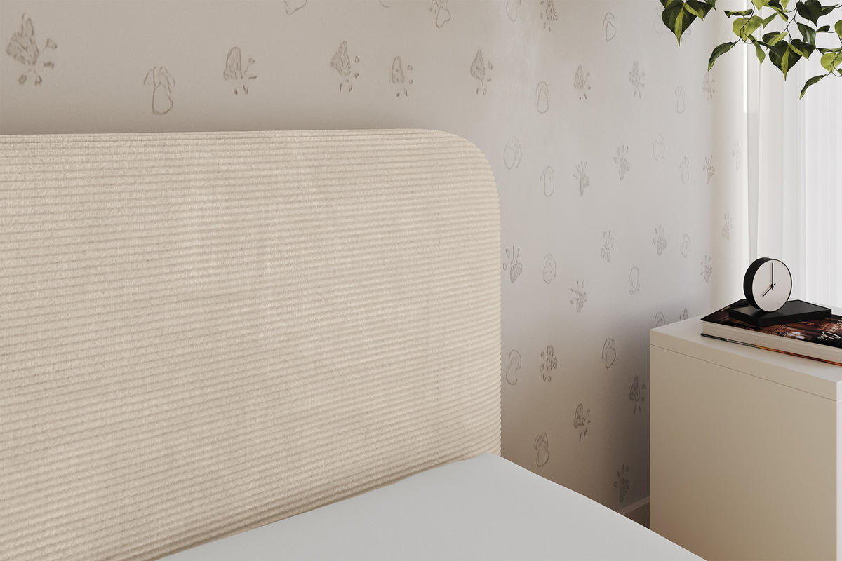 EINZELLBETT Jugendbett mit Bettkasten, Links - ALVY 100x200 Beige - Creme, Holzwerkstoff/Textil (100/200cm) - ALTDECOR