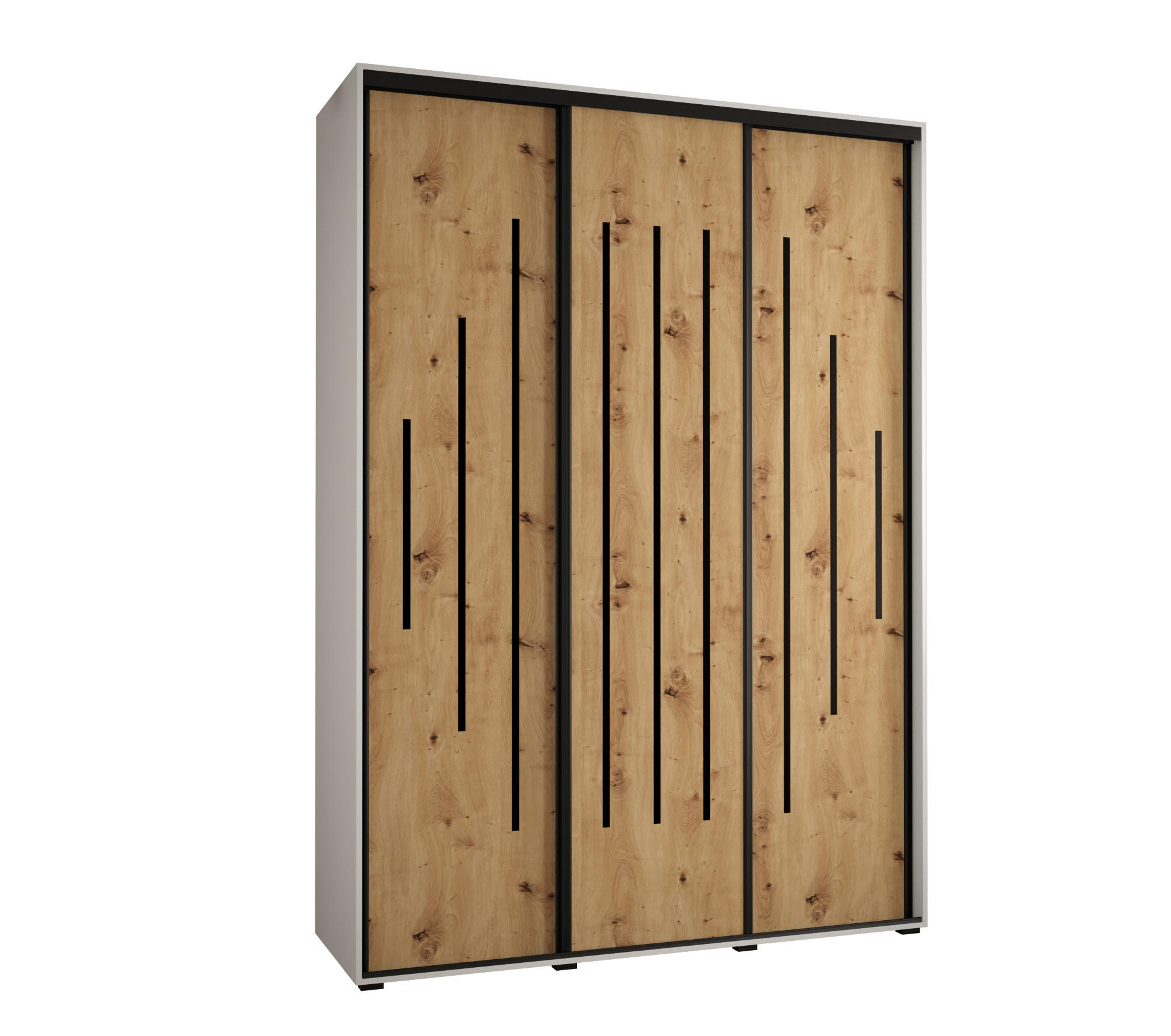 Abiks Möbel Schwebetürenschrank Weiß, Eiche Artisan, Schwarz 170x235x60 cm