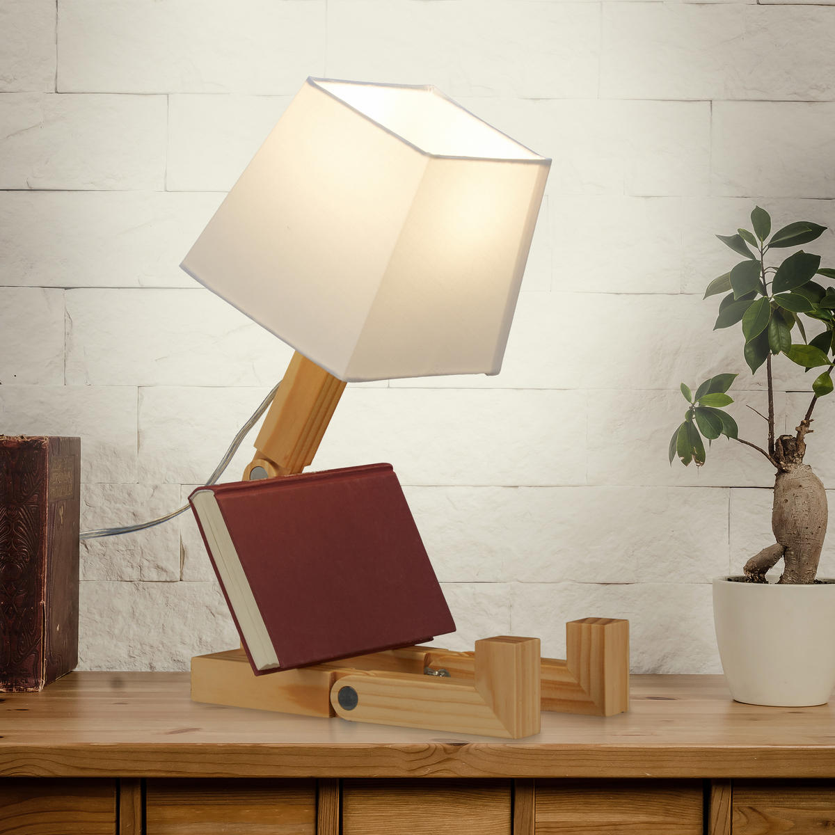 TISCHLAMPE - Multicolor, Holz/Textil (32/18/42cm) - Relaxdays