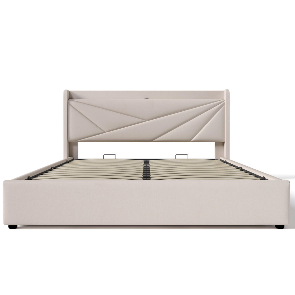 ČALÚNENÁ posteľ s úložným priestorom, 186/208/107 cm béžová, s USB a Typ-C - béžová, textil (180/200cm) - BEAOK