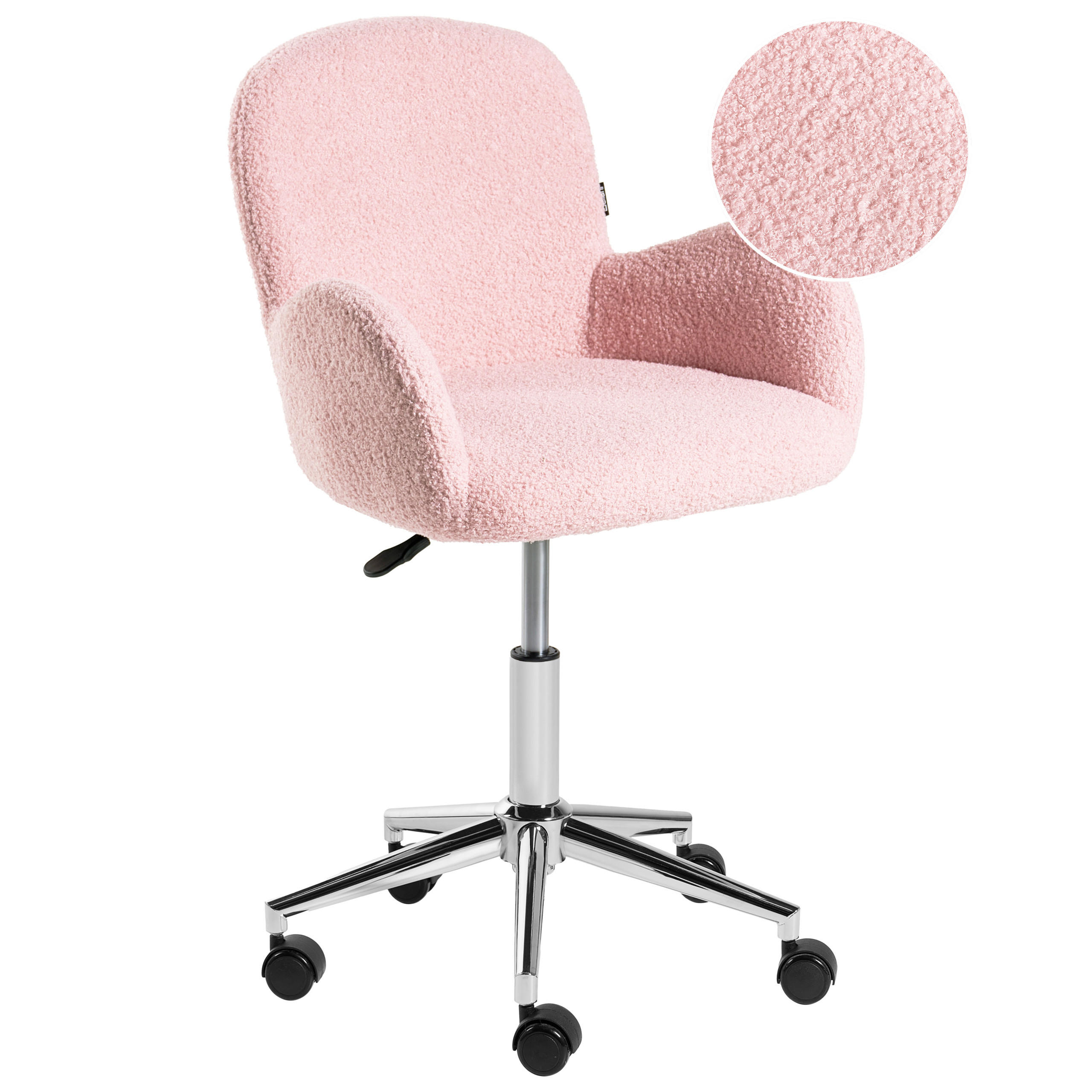 SCHREIBTISCHSTUHL Bouclé Pastellrosa Priddy - Pink, Textil (60/79/60cm) - Beliani