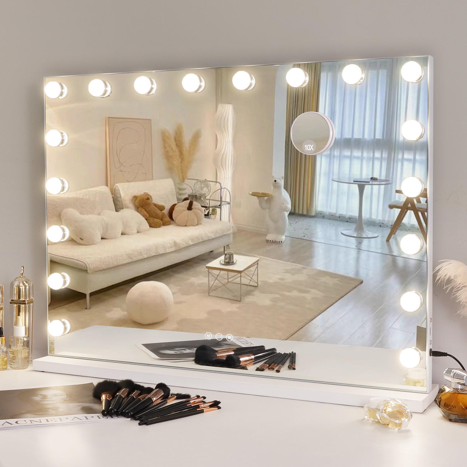 SCHMINKSPIEGEL mit LED-Beleuchtung weiß 80/58 cm - Weiß, Metall (80/58/3cm) - VANITII
