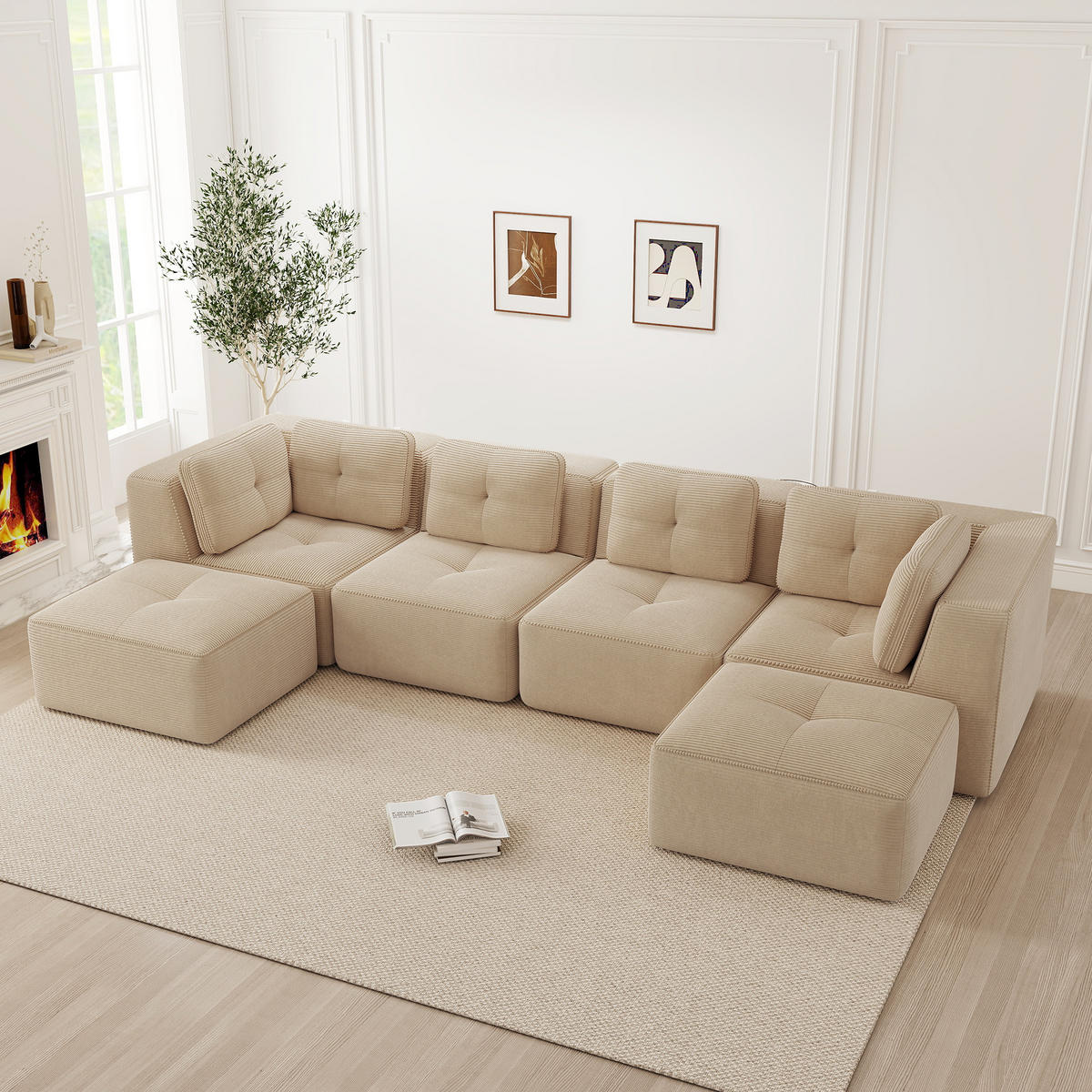 WOHNLANDSCHAFT Cord Beige - Beige, Textil (386/69/177cm) - WISHDOR