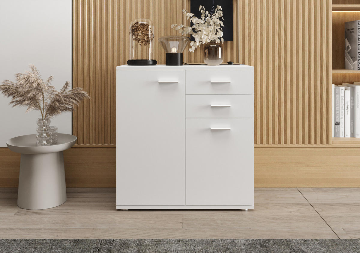 KOMMODE London LMK 2D2S mit 2 Türen, Sideboard in Farbe: Weiß, Größe: 71 x 75 x 35 cm - Weiß, Holzwerkstoff (71/75/35cm) - O-Sofa