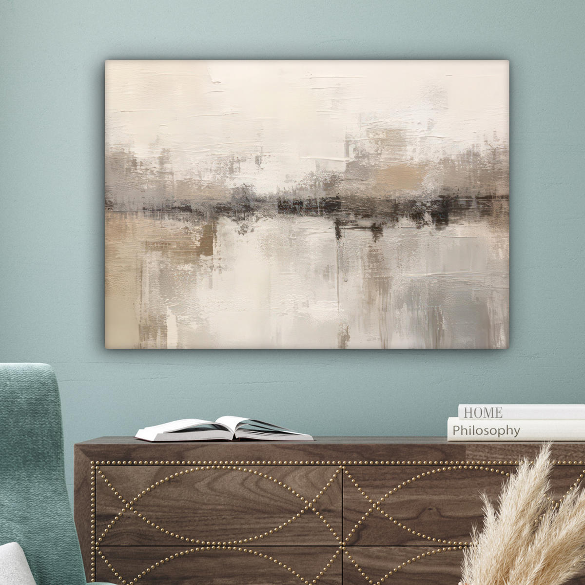 LEINWANDBILD Moderne Kunst - Abstrakt - Beige Wandbilder 80x60 cm - Beige, Textil (80/60cm) - MuchoWow