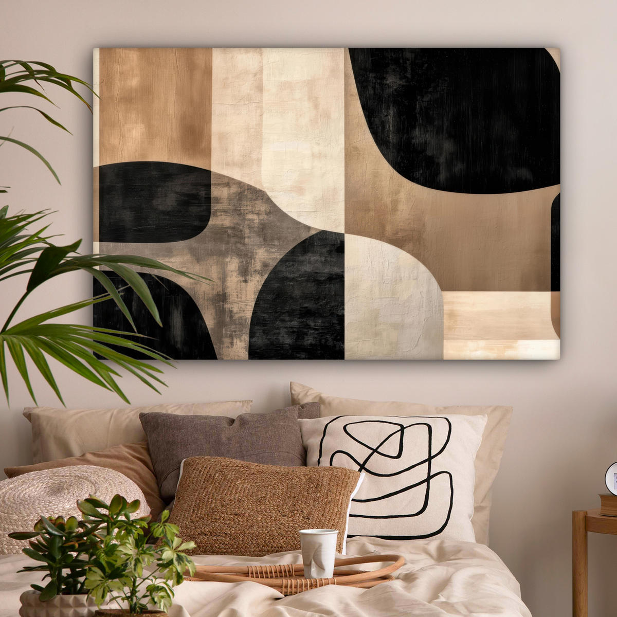 LEINWANDBILD Abstrakt - Flugzeuge - Schwarz - Rund Groß 140x90 cm - Beige, Textil (140/90cm) - MuchoWow