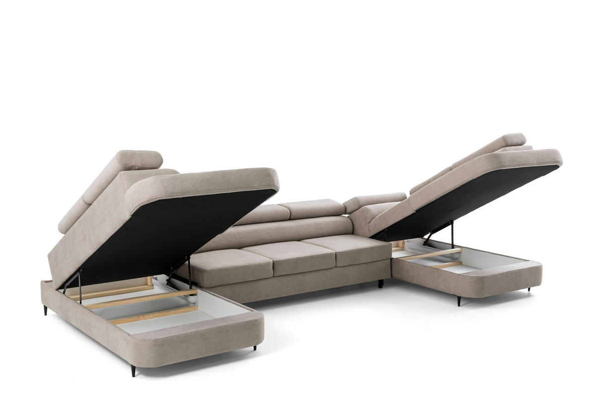 ECKSOFA U-Form PRIAM MAXI U2 XXL Ecksofa U-form 400 cm mit Schlaffunktion, 2 Bettkästen & Kopfteilverstellung Beige - Beige, Holz/Textil (400/91/203cm) - Muffo