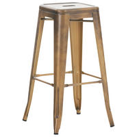 BARHOCKER Metall Gold - Eukalyptusholzfarben/Goldfarben, Metall (43/76/43cm) - CLP