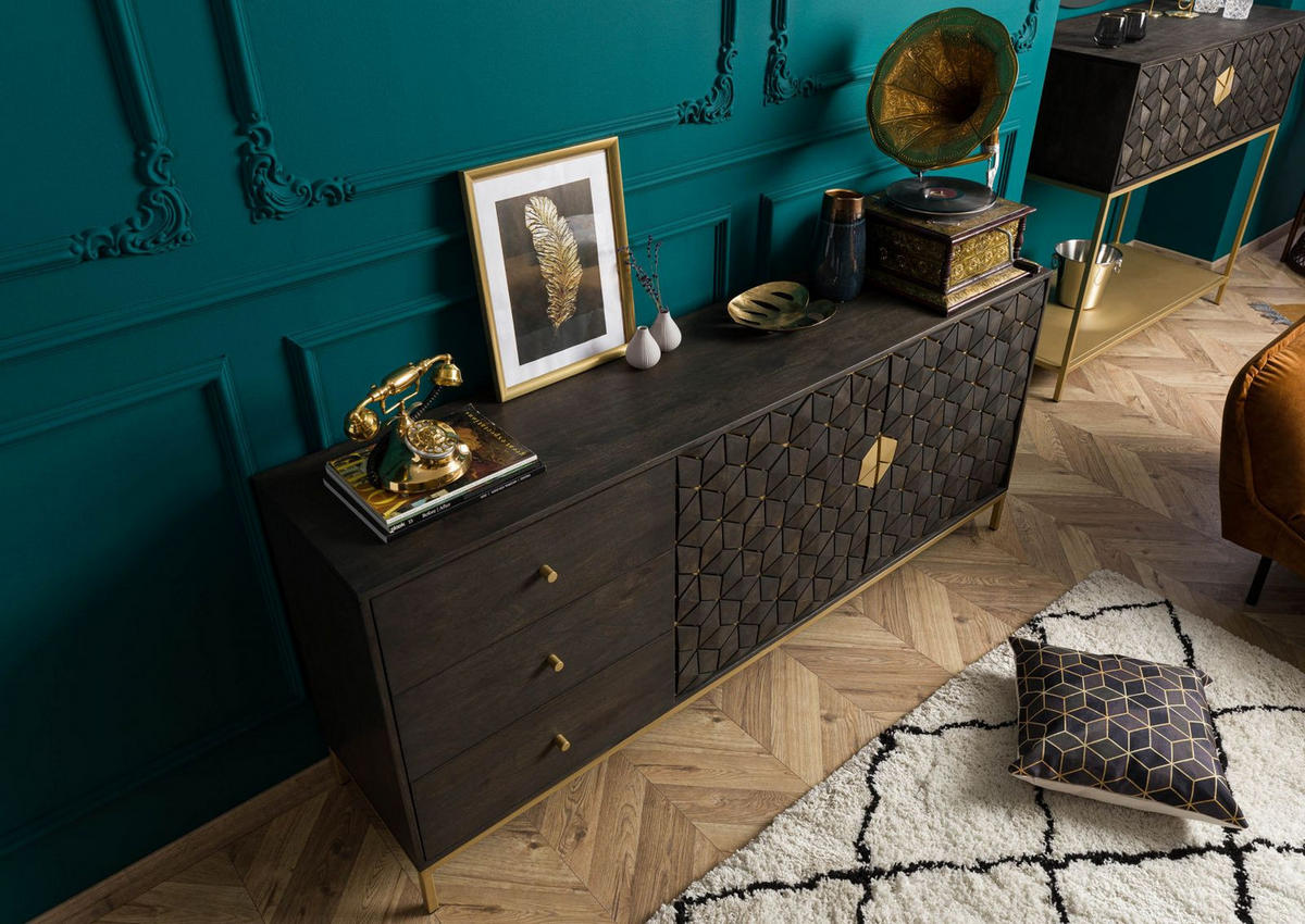 SIDEBOARD Mango 180x40x77 grau geölt DIAMOND #110 - Grau, Holz (180/77/40cm) - Massivmoebel24