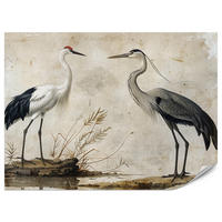 FOTOTAPETE Vögel Vögel Kranich Reiher Retro Stil 200x140 - Beige/Rot, Papier (200/140cm) - Muralo