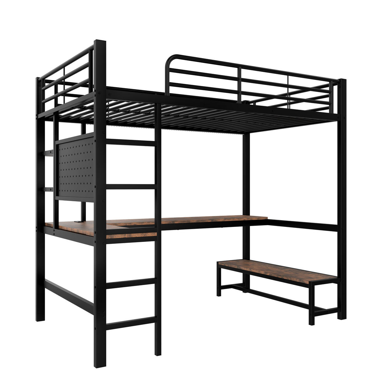 HOCHBETT 90/200 cm, Schwarz mit Schreibtisch, LED und USB-Typ-C-Buchse - Schwarz, Metall (90/200cm) - MIVRAY
