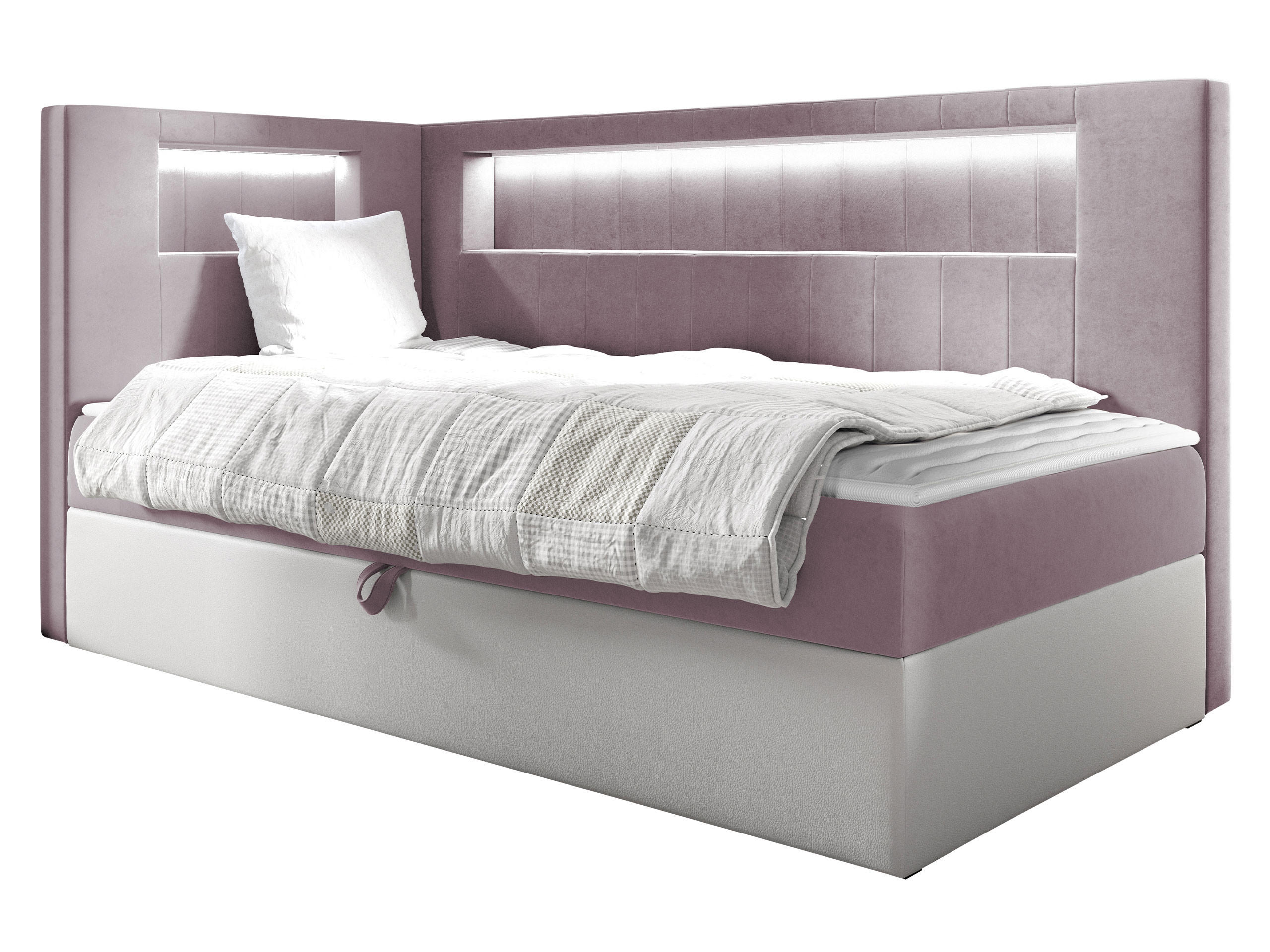 BOXBETT Gold Junior 3, Seite zum Öffnen des Bettkastens: Links - H3 - Weiß/Rosa, Holz (80/200cm) - MIRJAN24