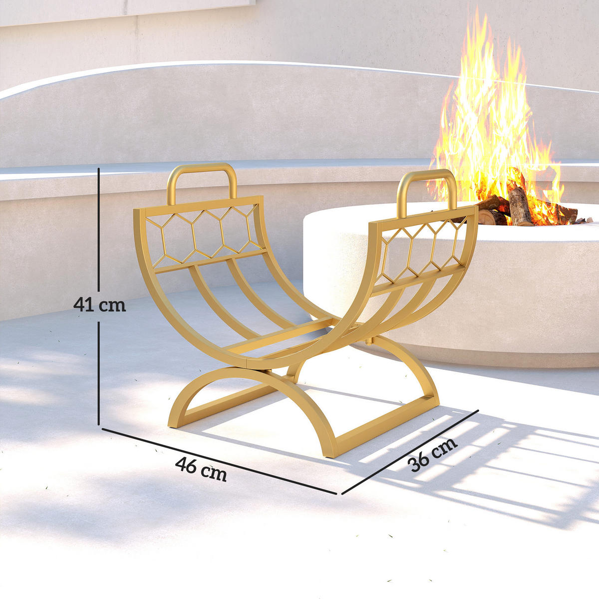 KAMINHOLZREGAL für innen 46 x 36 x 41cm Brennholzregal für Kamin Ofen Gold - Goldfarben, Metall (36/41/46cm) - Outsunny