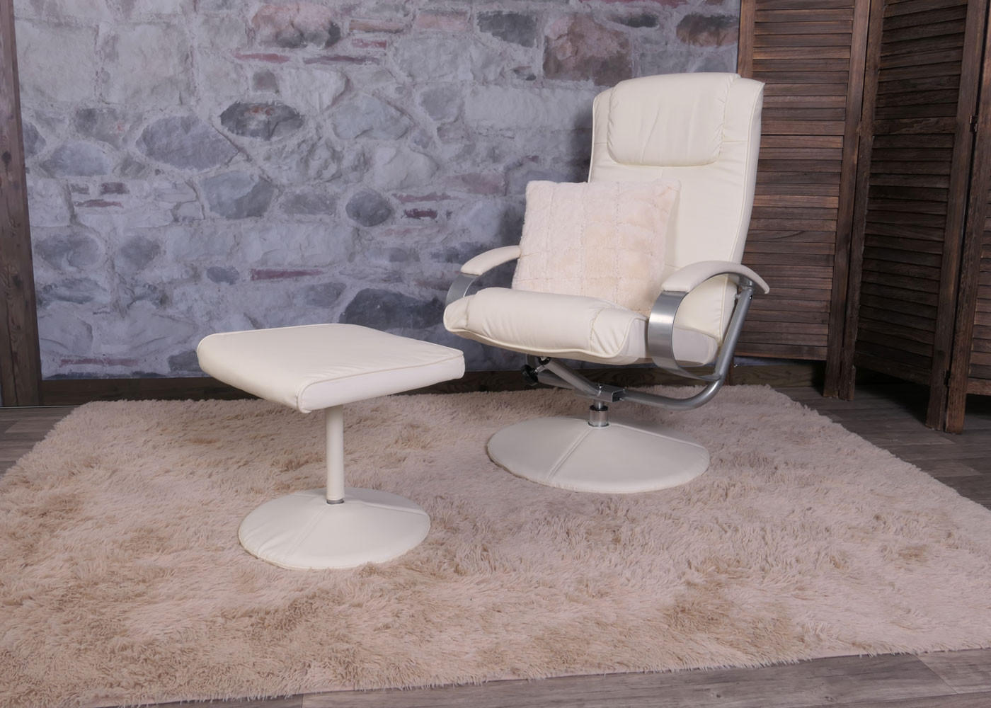 RELAXSESSEL MIT HOCKER Cremeweiß - Weiß, Textil (68/101/83cm) - MCW
