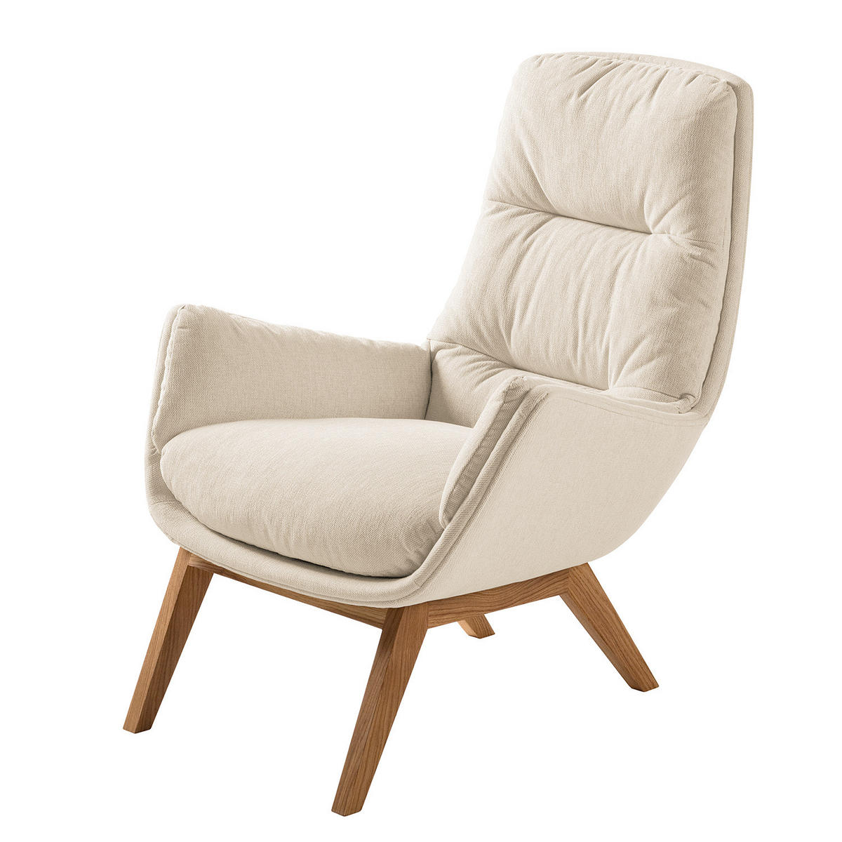 SESSEL mit Holzfüßen - Eichefarben/Beige, Eichenholz/Textil (83/95/97cm) - home24