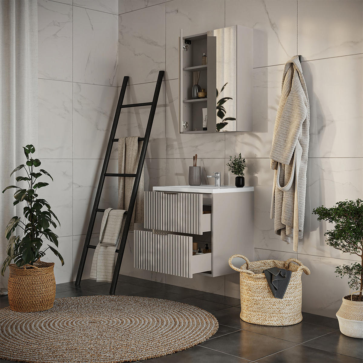 BADMÖBEL-SET Ruford Cashmere 3 Teile - Kaschmir, Holzwerkstoff (60/57/45cm) - Vicco