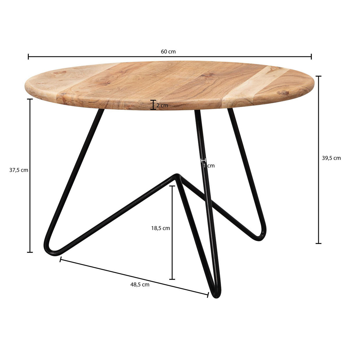KAFFEETISCH rund KINGA Akazie - Akaziefarben, Holz (60/60/39.5cm) - tinkaro