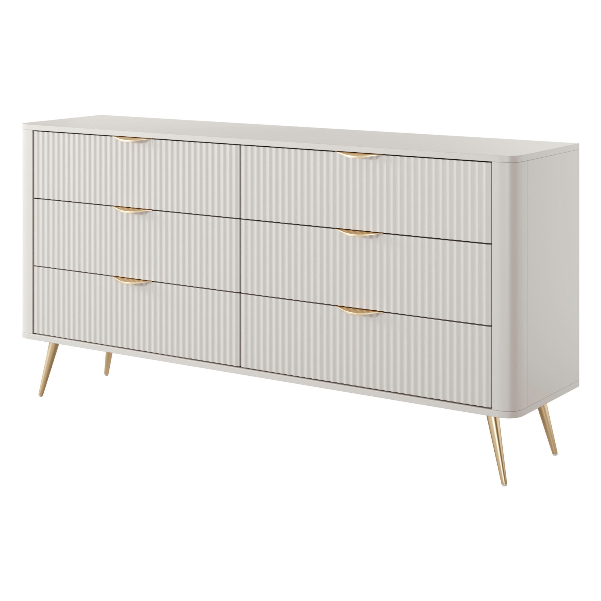 SIDEBOARD LEKNES KOM1 Reliefierte Fronten aus MDF-Platte Beige Beige - Beige, Glas/Holzwerkstoff (163/81/38cm) - Komodee