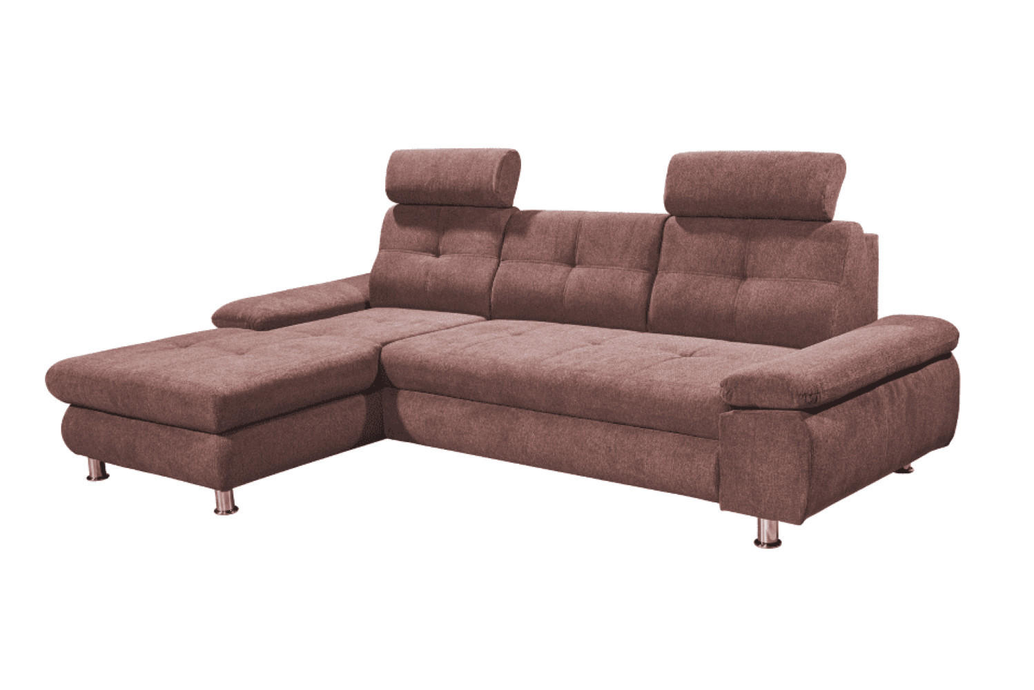 ECKSOFA mit Schlaffunktion und Bettkasten, Brego-Stoff - Chromfarben/Altrosa, Textil/Metall (274/177cm) - ed exciting design