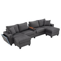 ECKSOFA aus Cord in Grau mit LED-Beleuchtung & smarten USB-Anschlüssen - Grau, Textil (128.5/334cm) - Urban Meuble