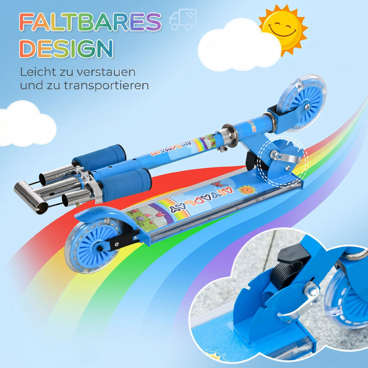 KINDERROLLER Metall Kunststoff Blau - Blau, Metall (67/32/78cm) - HOMCOM