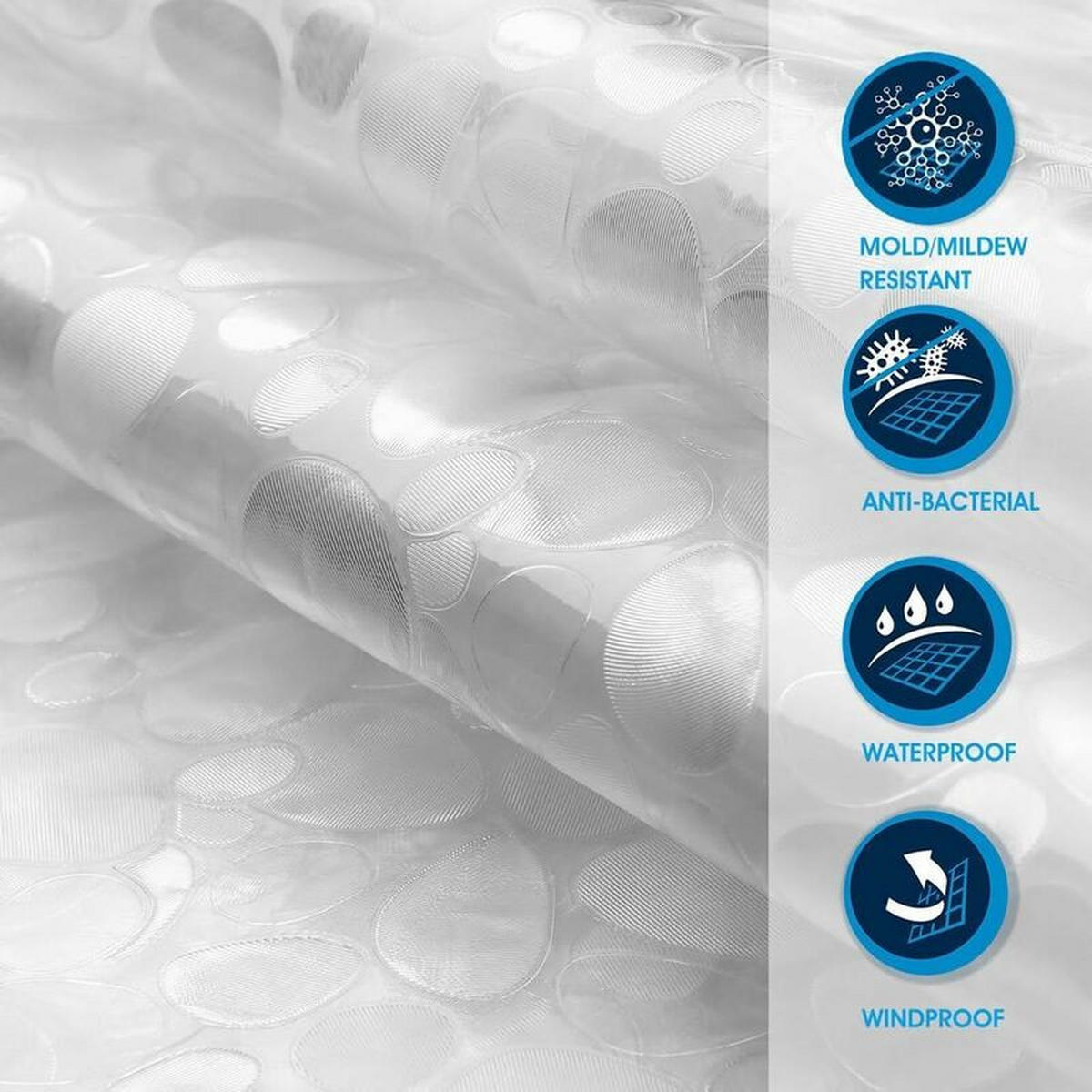 DUSCHVORHANG Weiß transparent PEVA 120 x 200 cm wasserdicht hell mit Haken - Transparent, Kunststoff (120/200cm) - MCBOSON