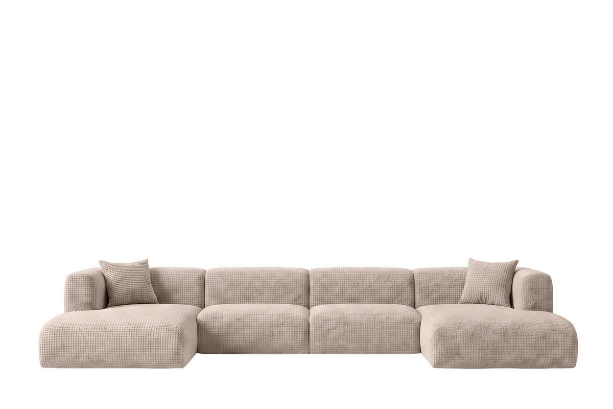 ECKSOFA U-Form, Chenille-Stoff Cremona, Beige, GRETA - Beige, Holz (408/70/179cm) - Kaiser Möbel