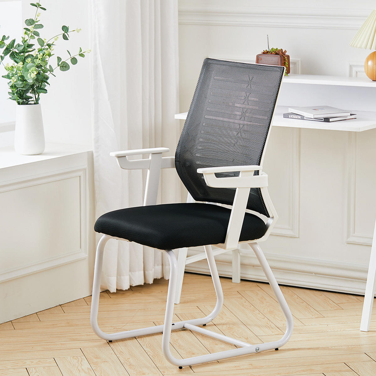 BÜROSTUHL 58/55/93 cm Ergonomisch Metall Schwarz - Schwarz/Weiß, Kunststoff/Textil (58/93/55cm) - Livingandhome