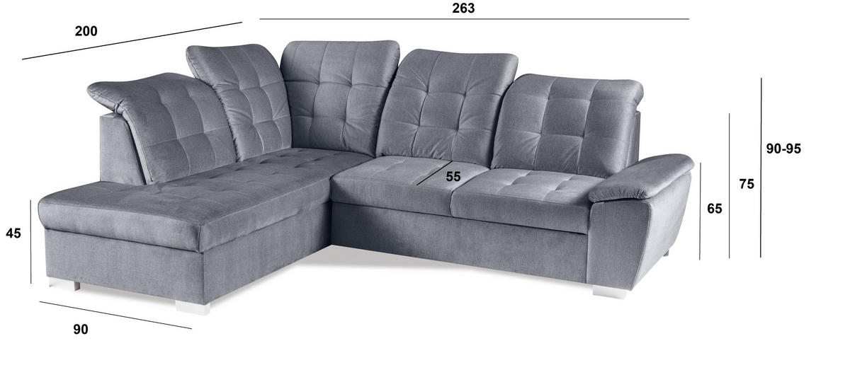 ECKSOFA Bonny 255, Grau, mit Schlaffunktion - Grau, Textil (255/200cm) - Bettso