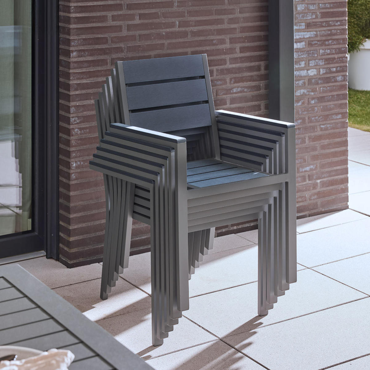 GARTENSTUHL MADERA - 10 - Anthrazit/Hellgrau, Metall (56.6/85/57.5cm) - Home Deluxe