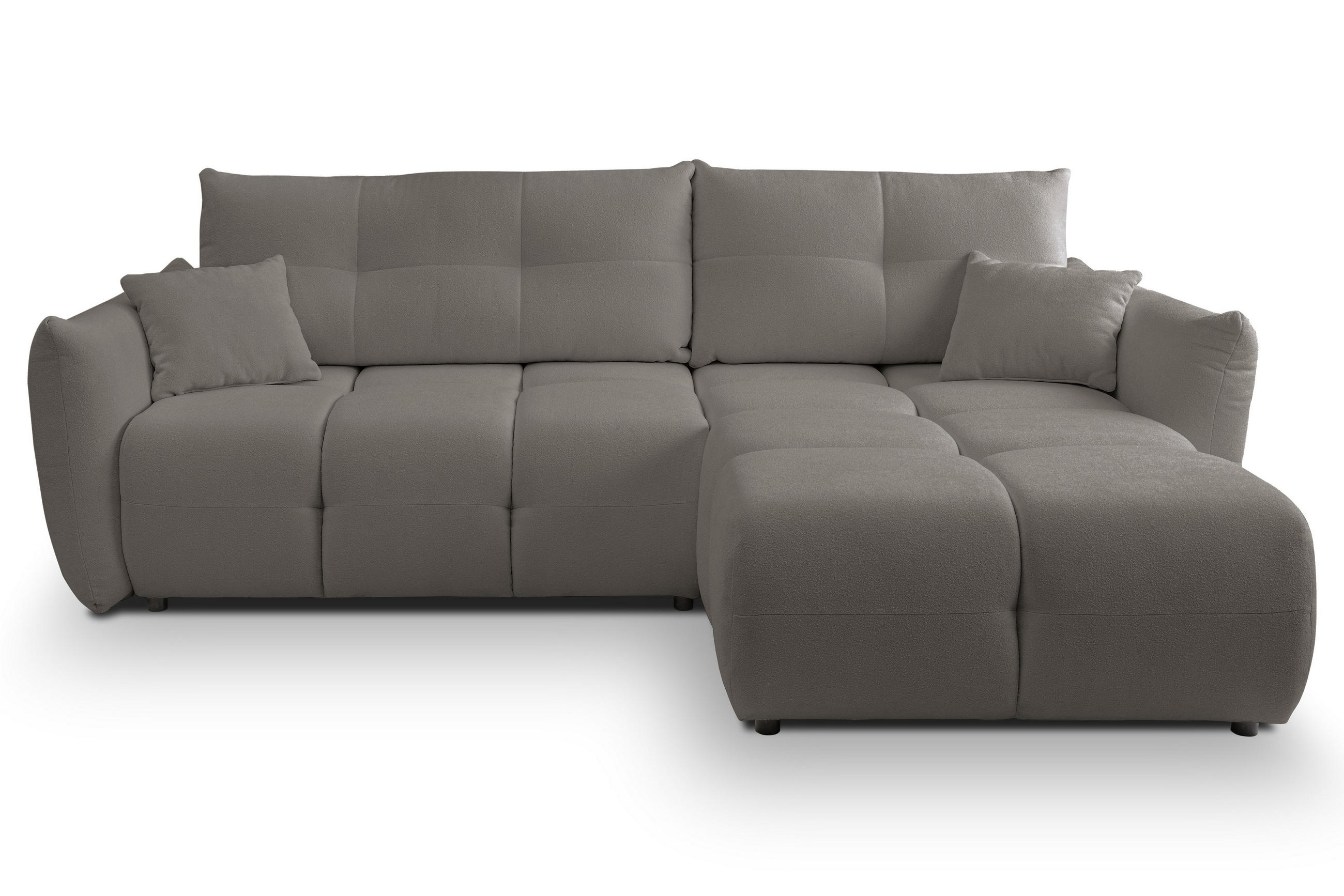 ECKSOFA MODA S Grau Geflochtener Stoff mit Schlaffunktion - Grau, Holz (257/177cm) - MASSENO