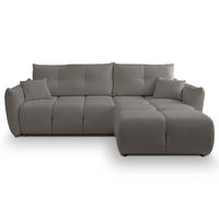ECKSOFA MODA S Grau Geflochtener Stoff mit Schlaffunktion - Grau, Holz (257/177cm) - MASSENO