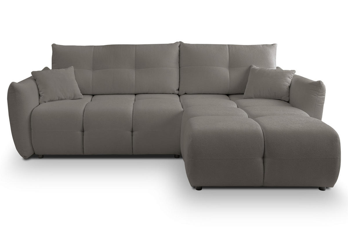 ECKSOFA MODA S Grau Geflochtener Stoff mit Schlaffunktion - Grau, Holz (257/177cm) - MASSENO