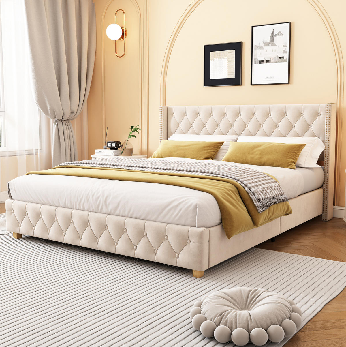 POLSTERBETT mit Lattenrost 180x200 cm Samt Hellbeige - Beige, Metall (180/200cm) - Meubliv