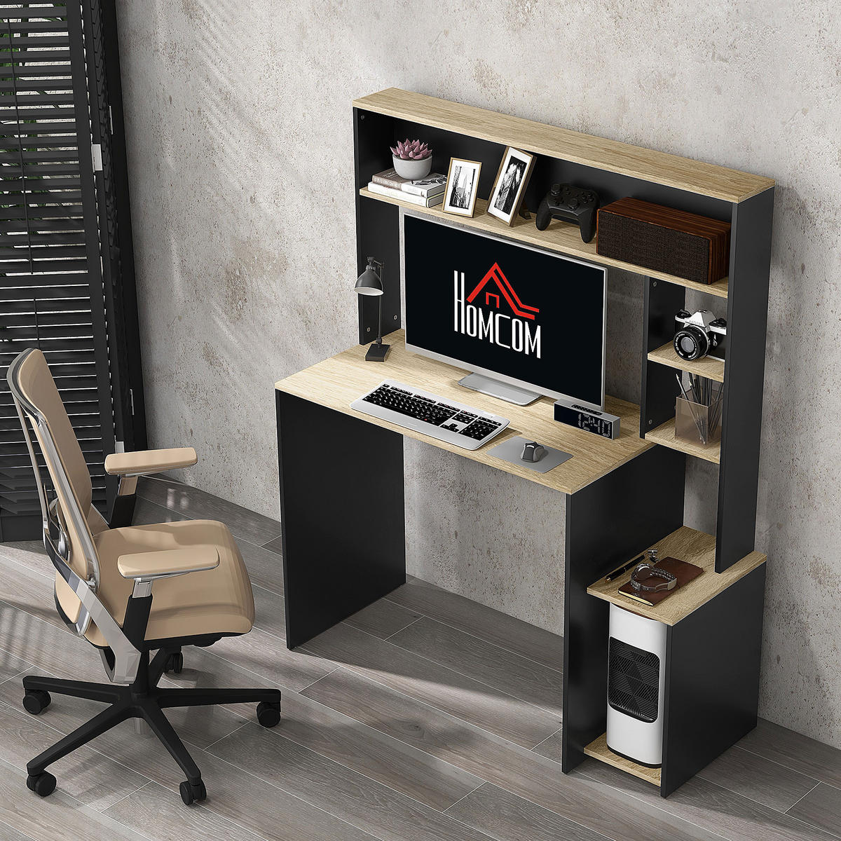 SCHREIBTISCH mit Regalen und PC-Halterung für das Homeoffice 114/45/138 cm - Grau, Holzwerkstoff (45/114/138cm) - PANGIVO