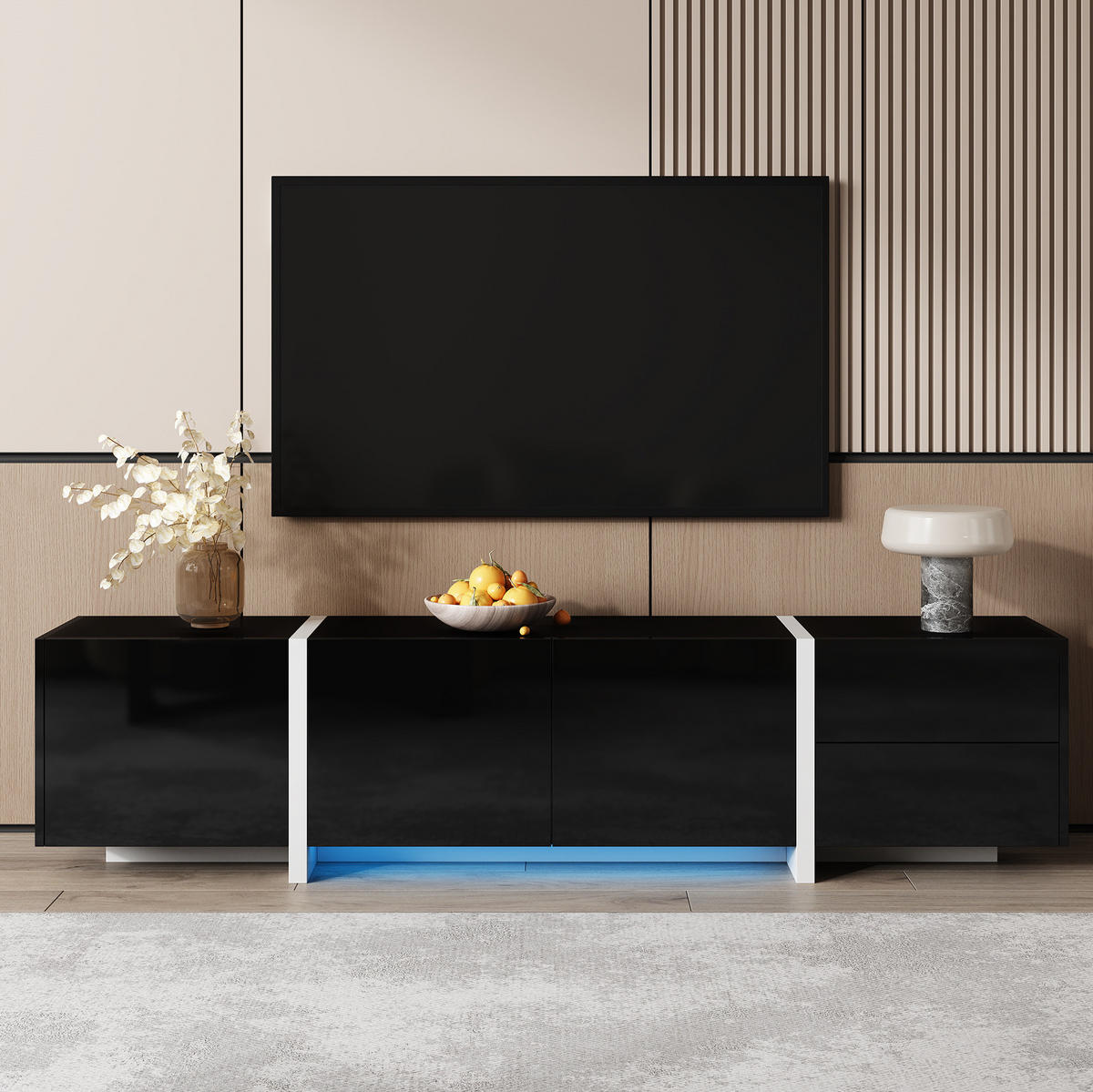 TV-STÄNDER 170/30/39 cm schwarz/weiß Hochglanz mit LED-Beleuchtung und geräumigem Stauraum - Schwarz, Holzwerkstoff (170/39/30cm) - OKWISH