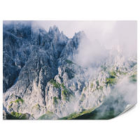 FOTOTAPETE für Wohnzimmer Felsige Berge Nebel Moos 500x350 - Blau/Weiß, Papier (500/350cm) - Muralo
