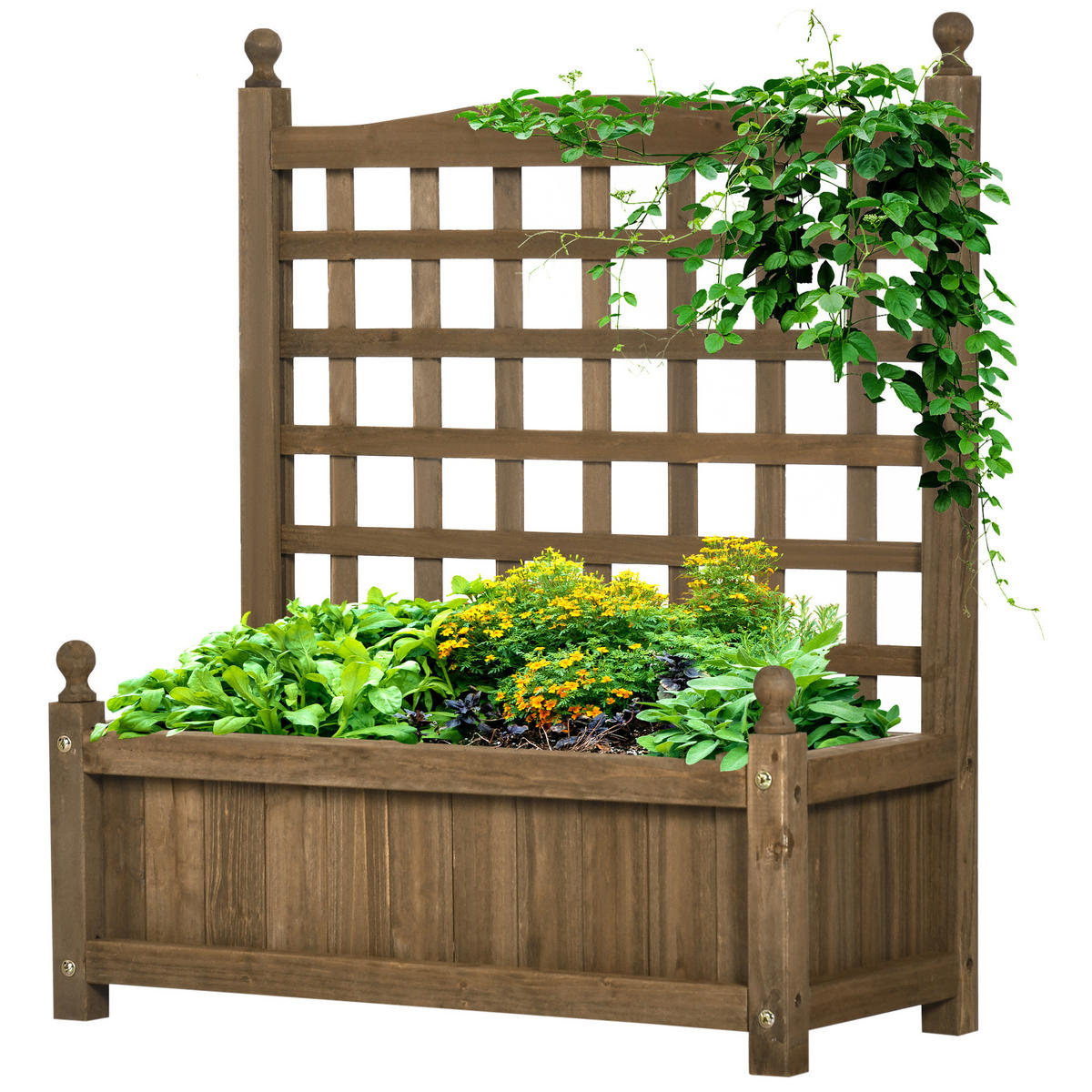 HOCHBEET DE-12162 mit Rankgitter 64/28/75 cm mit Bewässerung Natur - Braun, Holz (64/75/28cm) - ComfortXL