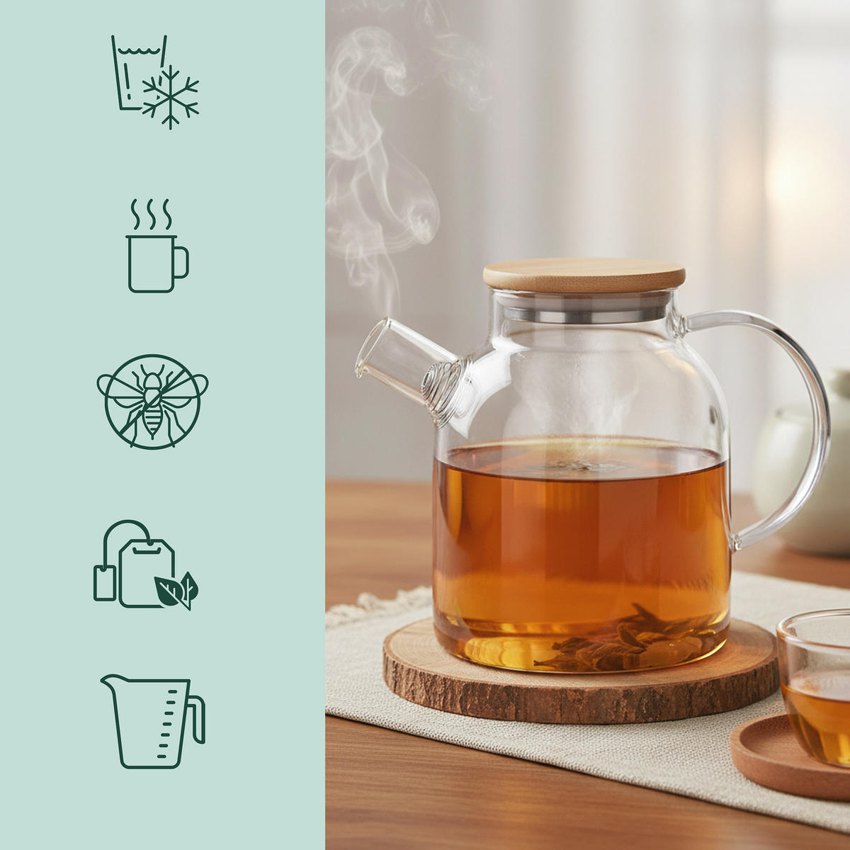 TEEKANNE - Transparent, Glas/Holz (1.8L) - Relaxdays
